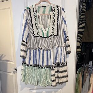 Devotion Cream and Green Striped Dress